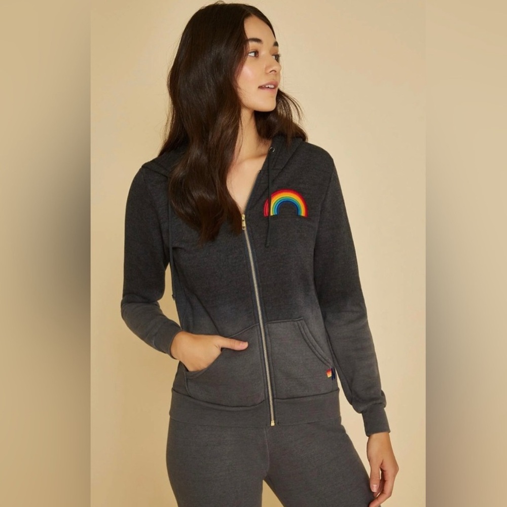 Aviator Nation Gray Zippered Long Sleeve Hoodie